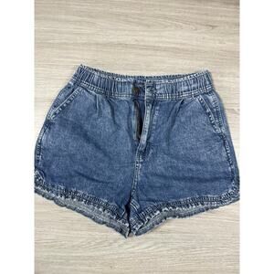 American Eagle High Rise Ruffled Mom Shorts Blue Denim Size 0